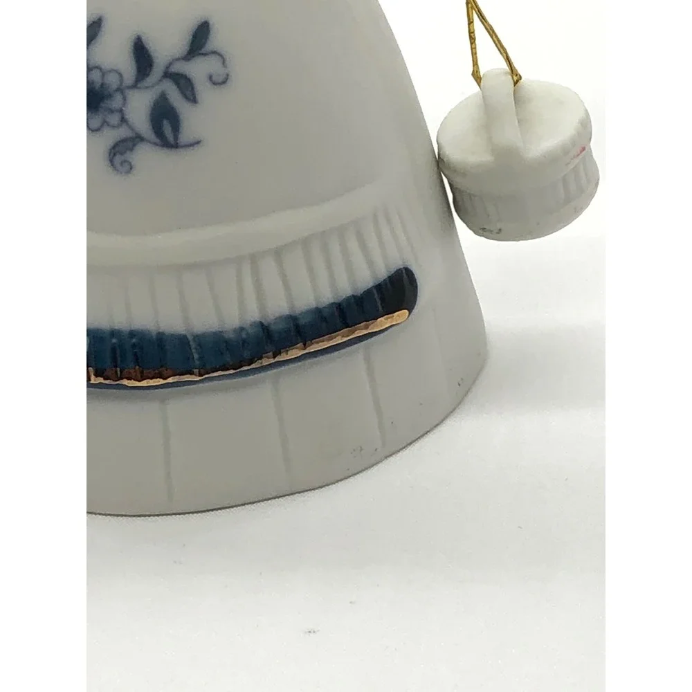 Vintage Dutch Girl Porcelain Bell Figurine Blue White Gold Gilt Water Carrier
